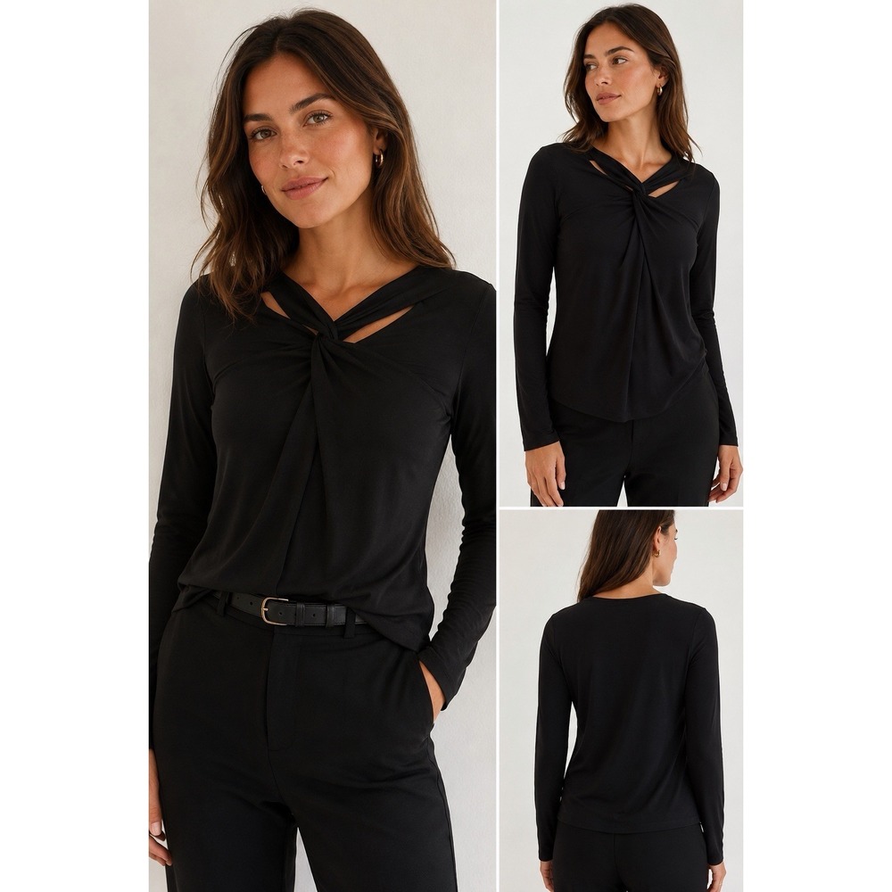 BCBGMAXAZRIA Adrean Black Twist Front Long‎ Sleeve Top Size XS Capsule Wardrobe